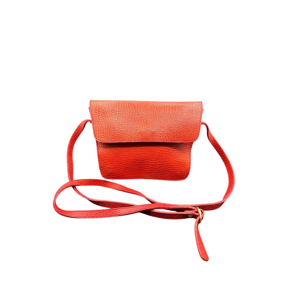 Tribecca Red Embossed Leather Crossbody Bag Small Minimalist Purse